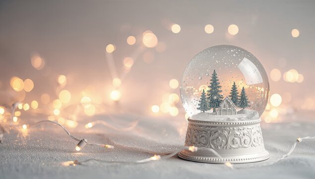 Charming snow globe with blurred holiday lights, ideal for festive layouts