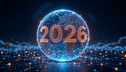 “Global Network 2026 – 3D Globe with Interconnected Dots and Digital Connections (Generative AI)”