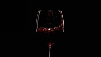 Fototapeta premium A Glass Containing Red Wine, Captured Drops in View, Dark Backdrop