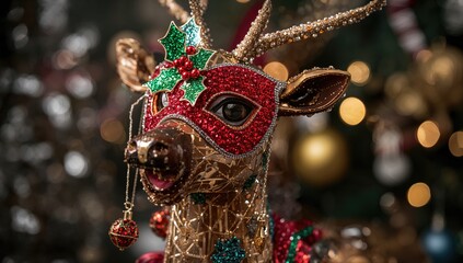 Christmas reindeer crafted from ornaments, showcasing holiday creativity