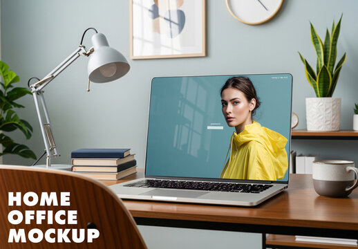 Home office laptop screen mockup