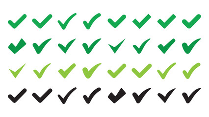 Check mark icon set, vector green OK success illustration, agree, agreement green sign and symbol, 