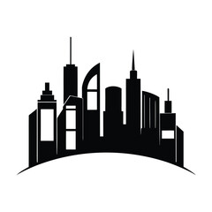 Black silhouette of a city skyline on a white background