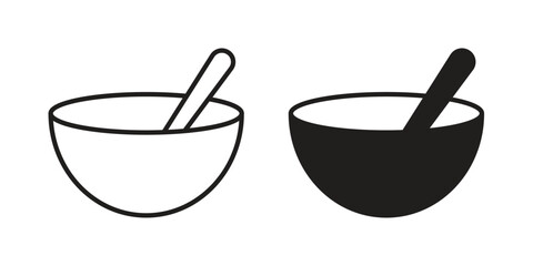 Bowl of soup icon in filled, thin line, stroke style for website and apps
