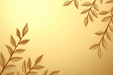 simple greeting card cover with empty space for message. metallic golden color background with natural leaf painted leaf in gold color