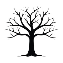 Black silhouette of a leafless deciduous tree with spreading branches