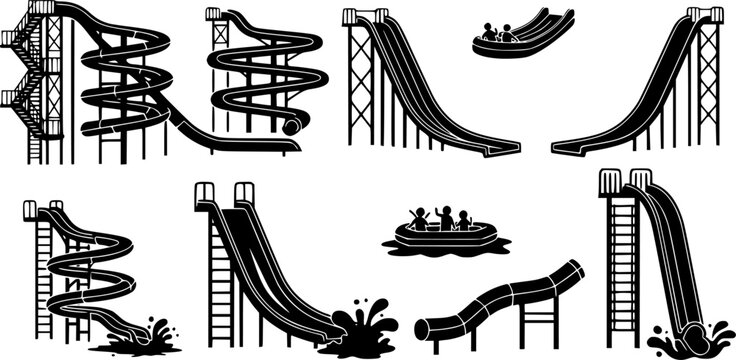 Water slide vector black set icon. Isolated black set icon aquapark