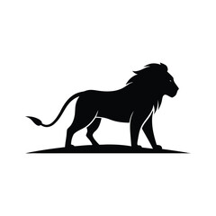 Black silhouette of a majestic lion standing on a grassy mound
