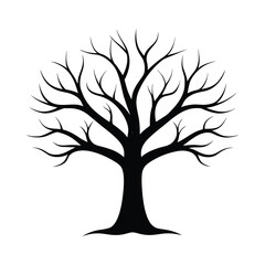 Black silhouette of a leafless deciduous tree with spreading branches