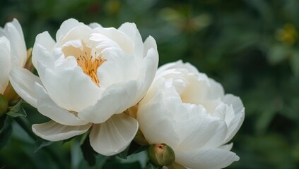 Obraz premium Close-up of beautiful white peonies, ideal for floral arrangements,