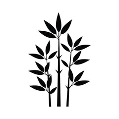 Black Silhouette of Bamboo Stalks with Leaves plant