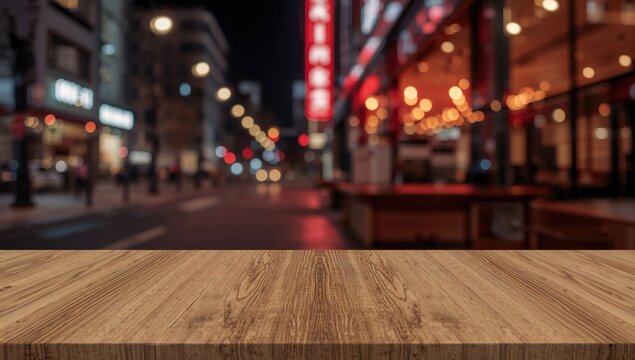 Fototapeta Bokeh effect of illuminated city street at night, ideal backdrop for urban-themed layouts