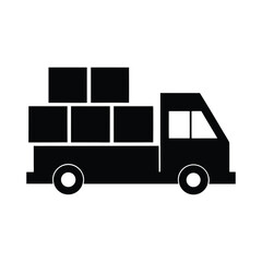 Delivery truck silhouette with cargo on white background