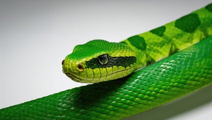 Fototapeta premium Green Goldy Skin Viper Snake, unique reptile species observed in natural habitat, focus on biodiversity
