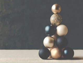 Christmas balls as tree from ball decoration on neutral background