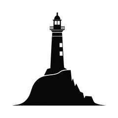 Silhouette of a lighthouse on a rocky cliff beacon