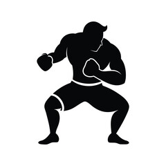 Silhouette of a muscular boxer in a fighting stance