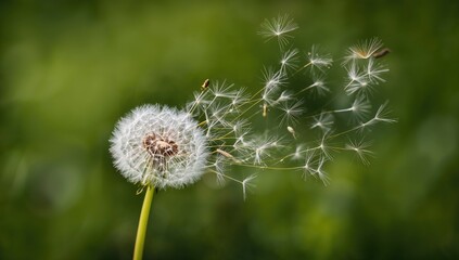 Soft dandelion seeds drifting through the air in a close-up shot with shallow depth of field.