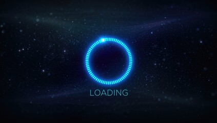 Glowing loading circle in a digital interface, symbolizing global connectivity and technological progress