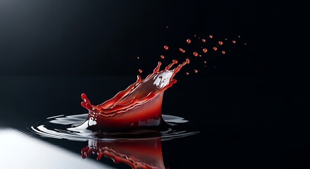 Red liquid splash frozen in time against dark background