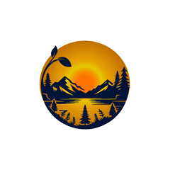 Mountain, Tree And Brids silhouette Vector | Minimalist & Trendy Mountain