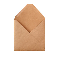 Open empty textured craft paper envelope mock up a isolated transparent background, ready communication message your
