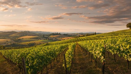 Fototapeta premium Landscape in the Marche region featuring rolling hills and farmland, showcasing seasonal change