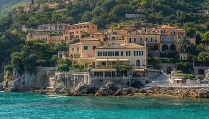 Luxurious Mediterranean cliffside residence offering panoramic bay vistas, preservation