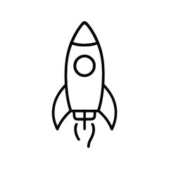 Stylized rocket ship icon shooting upward, against a white background
