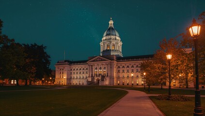 Fototapeta premium Night view of the provincial parliament building at the main city park