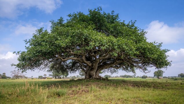 Enterolobium contortisiliquum tree, showcasing unique growth patterns influenced by environment, preservation