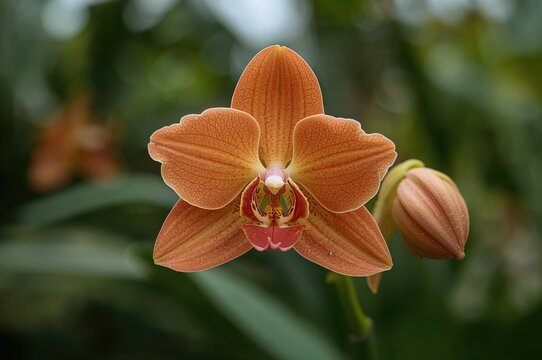 Close-up of orange-brown Cymbidium orchid blossoms
