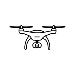 Line drawing of drone with camera isolated on white surface