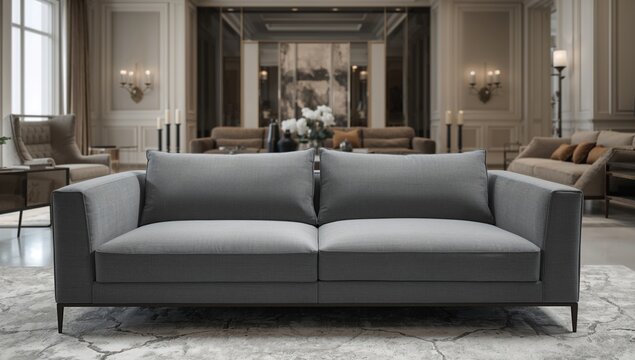 Gray couch in contemporary living room decor, suitable for modern design aesthetics
