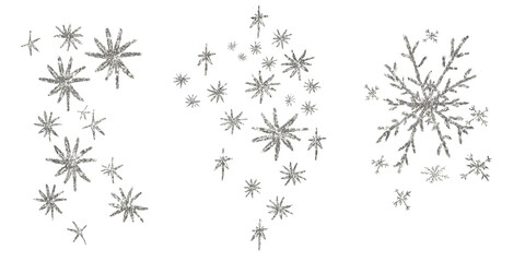 Set Silver star, snowflakes, stars. Silver snow winter PNG. Various silver drawn asterisks and star shapes. Silver brush drawn asterisks, png funky geometric figures. Naive playful typography design.