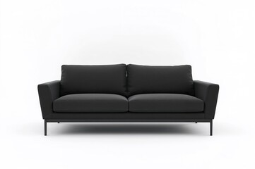 Fototapeta premium Cozy two-seater sofa in dark grey fabric placed on a plain white backdrop