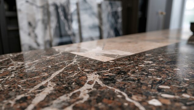 Granite tabletop featuring square stone slabs for kitchen surfaces, durability and maintenance considerations