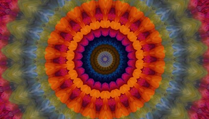 Vibrant kaleidoscope art with polygonal circle motifs, suitable for creative graphic design backgrounds