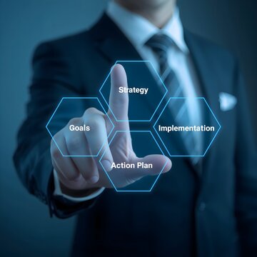 Achieve strategic goals with a clear action plan for implementation success. Innovation business, innovation technology, innovation manufacturing, innovation people, innovation light bulb.