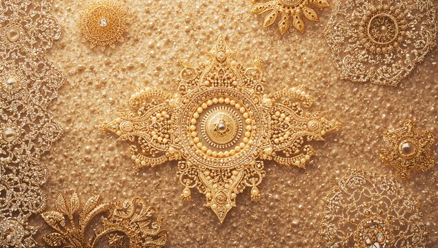 Cultural artwork created with gold on exquisite jewelry, showcasing intricate craftsmanship