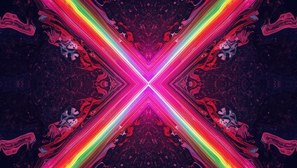 Colorful geometric design featuring neon rays and symmetrical shapes, suitable for UI backdrop