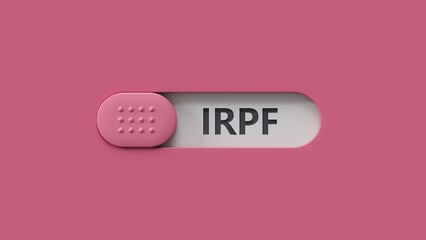 IRPF text on wooden block.close up of slide switch spelling,Business Concept.3D rendering.