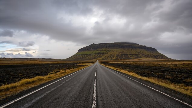 Barren Icelandic landscape with an empty road, highlighting erosion risk