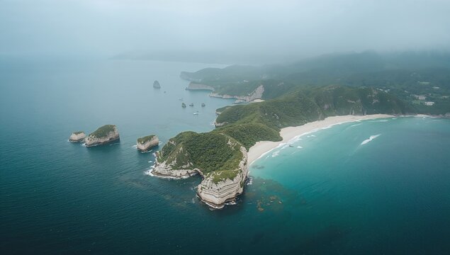 Aerial view of white rocks along a coastal area, showcasing erosion risk