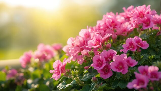 A vibrant display of pink geranium flowers in full bloom, ideal for garden aesthetics