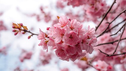 Cherry blossoms blooming in tree branches, seasonal beauty