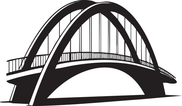 A stylized black and white sketch of a modern arch bridge with multiple spans and vertical supports, set against a white background.