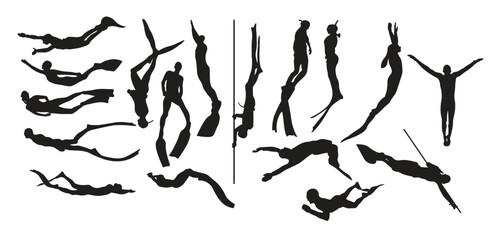 diver silhouette vector illustration set