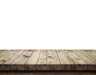 Rustic wooden tabletop surface with weathered planks isolated on transparent background