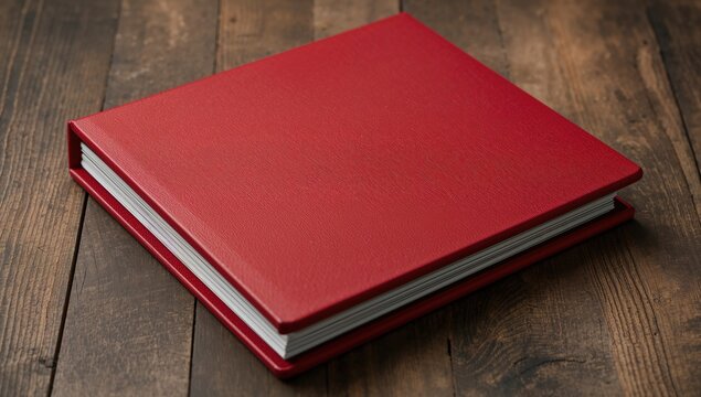 Red photo album with embossed design, ideal background for photo publishing
